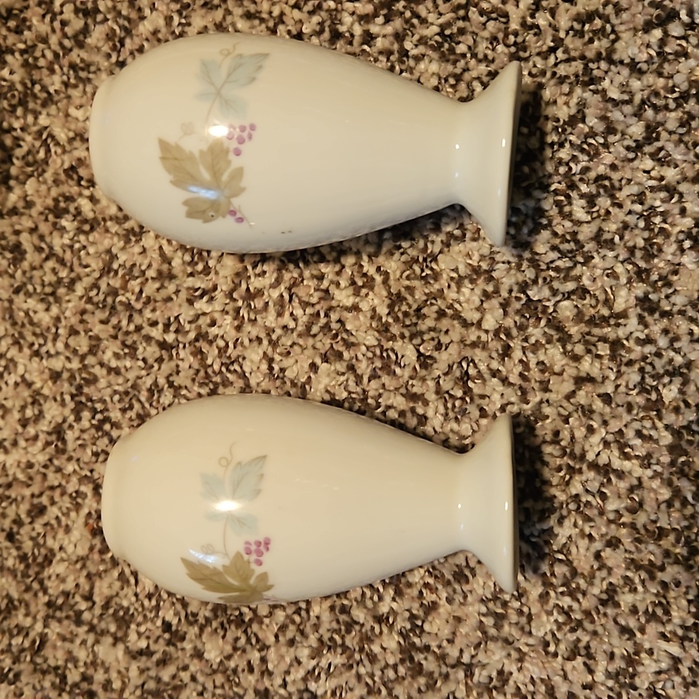 Vintage Porcelain Salt and Pepper Shakers Grape Leaf Design Made in Japan